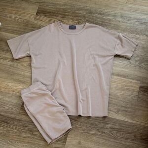 Casual Beige Women's Top and Biker Shorts Set